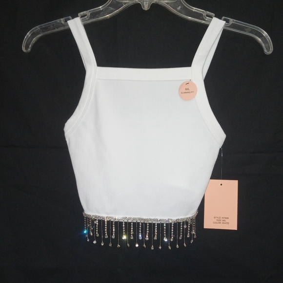 New Mix Classic - Crop Top with Rhinestone embellishment hemline - Picture 1 of 9